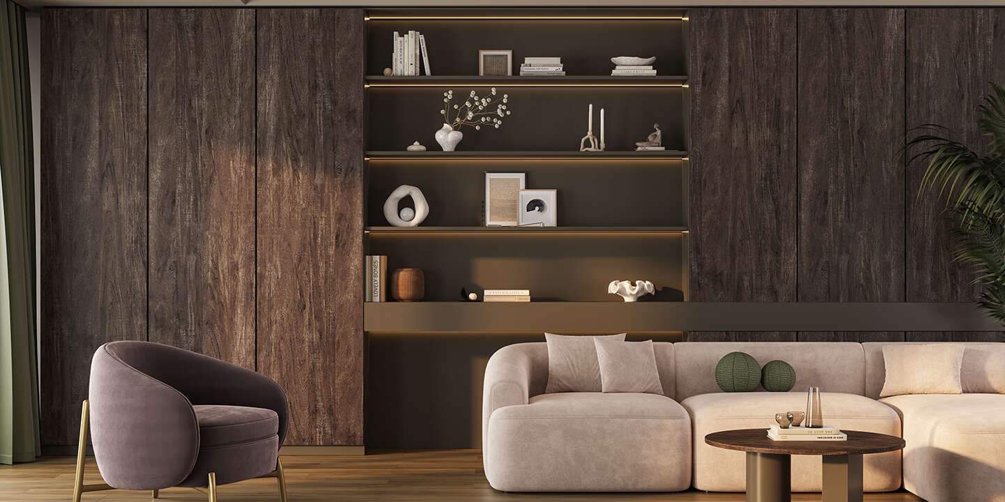 Pakchoob virtual showroom — interior rendered with Pakchoob wood panels